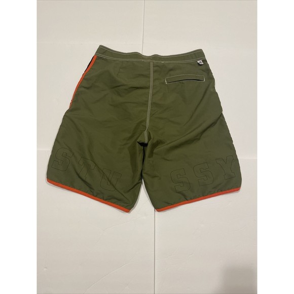 Stussy Other - Stussy Spell Out Olive Striped Side Swim Trunks Shorts Mens Size 33
